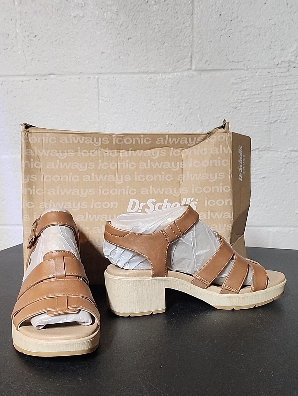 Dr. Scholl's Tan Strappy Chunky Heel Sandals